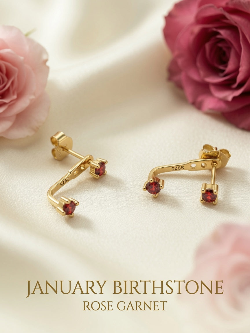 S925 Gold Plated Garnet Ear Jacket Earrings – January Birthstone