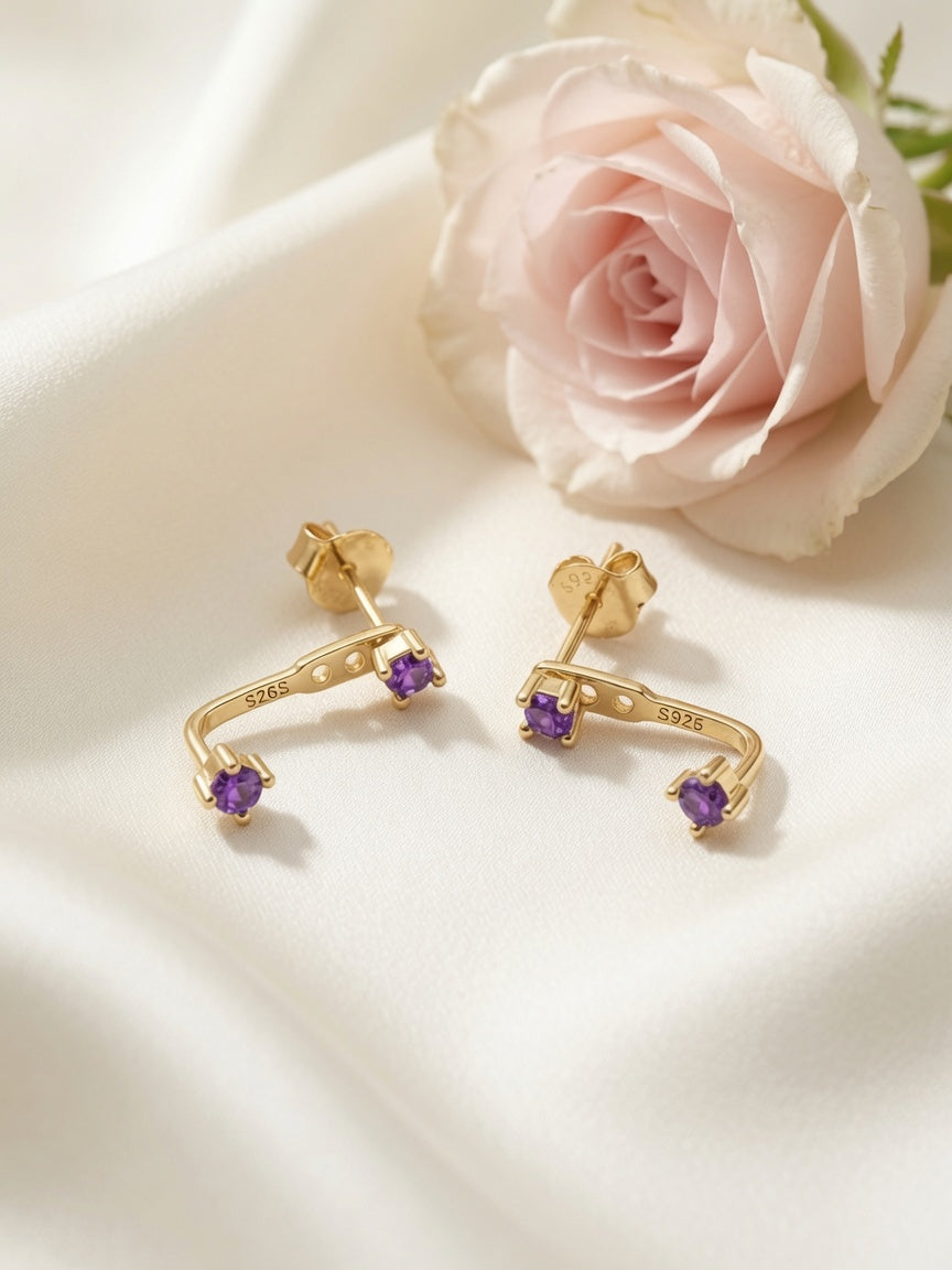 S925 Gold Plated Garnet Ear Jacket Earrings – February Birthstone