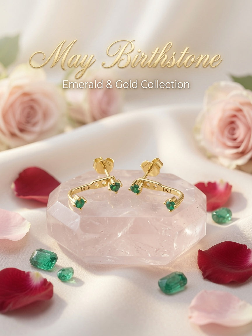 S925 Gold Plated Emerald Ear Jacket Earrings – May Birthstone