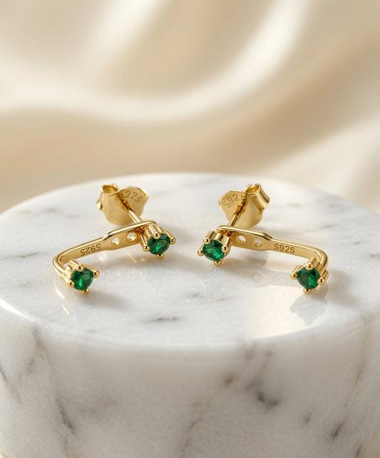 S925 Gold Plated Emerald Ear Jacket Earrings – May Birthstone