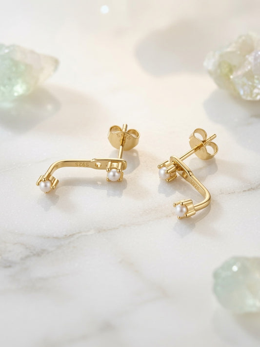 S925 Gold Plated Pearl Ear Jacket Earrings – June Birthstone
