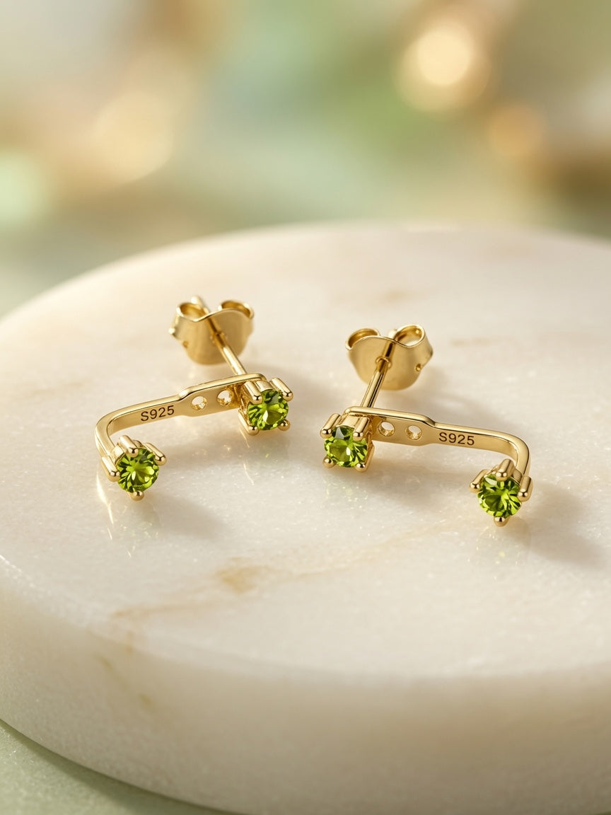 S925 Gold Plated Peridot Ear Jacket Earrings – August Birthstone