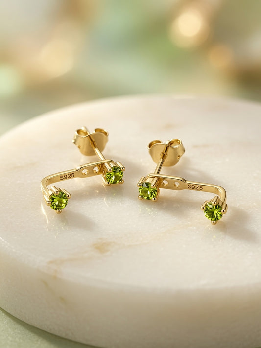 S925 Gold Plated Peridot Ear Jacket Earrings – August Birthstone