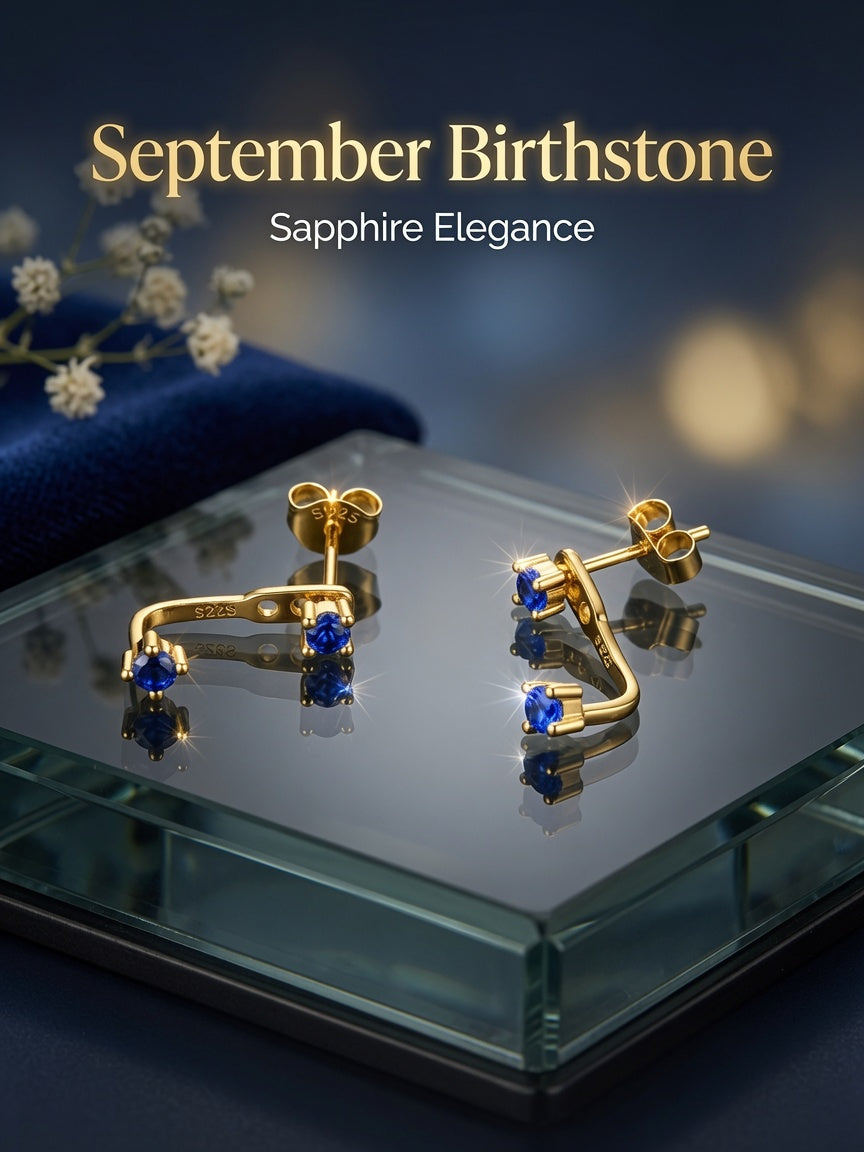 S925 Gold Plated Sapphire Ear Jacket Earrings – September Birthstone