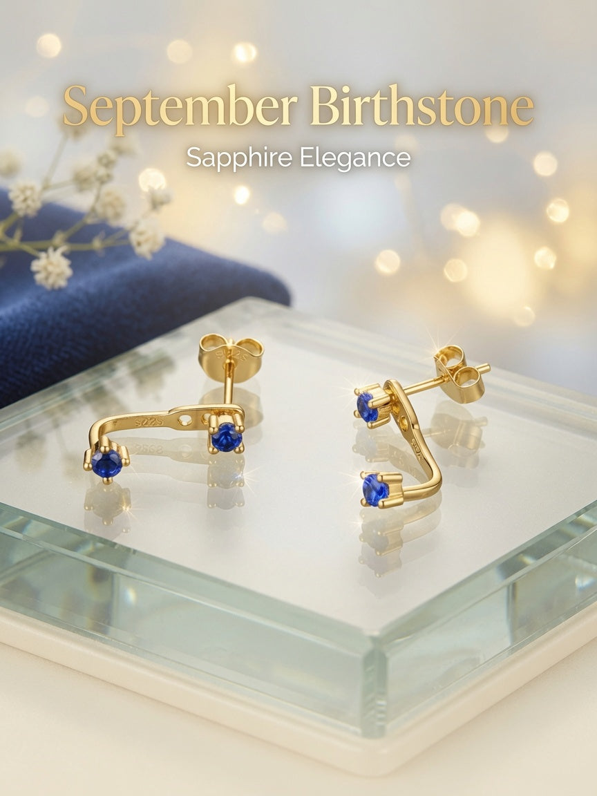 S925 Gold Plated Sapphire Ear Jacket Earrings – September Birthstone