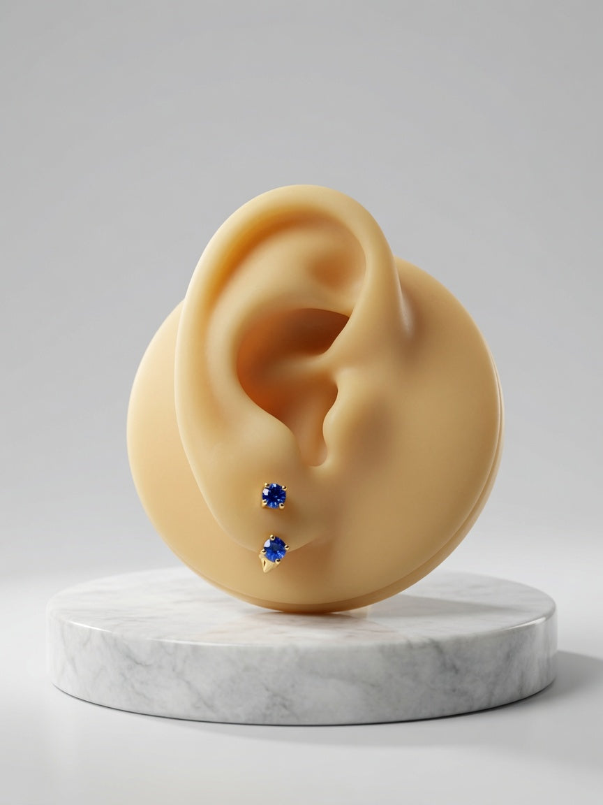 S925 Gold Plated Sapphire Ear Jacket Earrings – September Birthstone