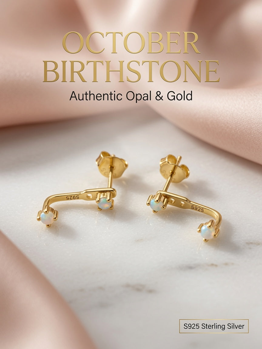S925 Gold Plated Opal Ear Jacket Earrings – October Birthstone