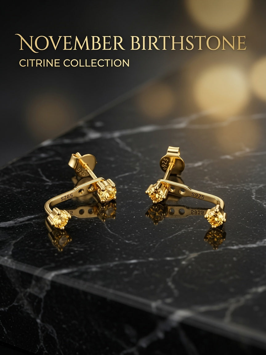 S925 Gold Plated Citrine Ear Jacket Earrings – November Birthstone