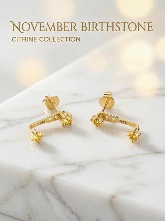 S925 Gold Plated Citrine Ear Jacket Earrings – November Birthstone