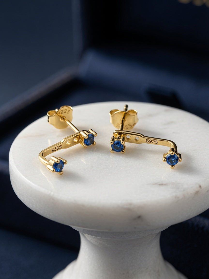 S925 Gold Plated Blue Topaz Ear Jacket Earrings – December Birthstone