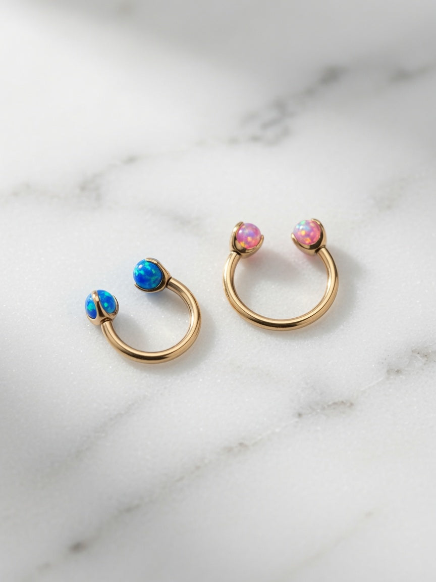 Titanium Rose Gold Internally Threaded Opal Septum Ring – 16G (1.2mm)