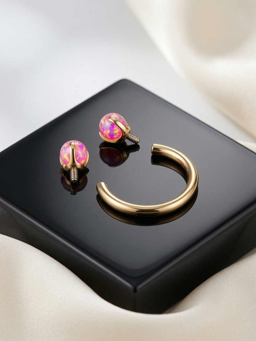 Titanium Rose Gold Internally Threaded Opal Septum Ring – 16G (1.2mm)