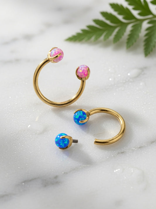 Titanium Gold Internally Threaded Opal Septum Ring – 16G (1.2mm)
