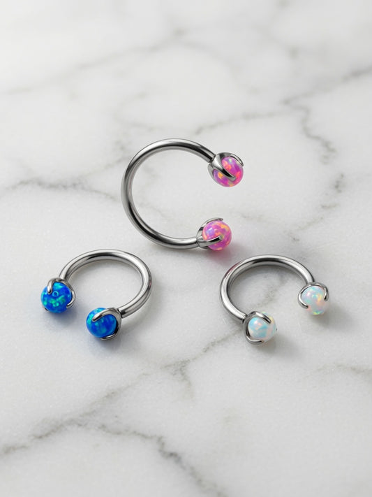 Titanium Silver Internally Threaded Opal Septum Ring – 16G (1.2mm)