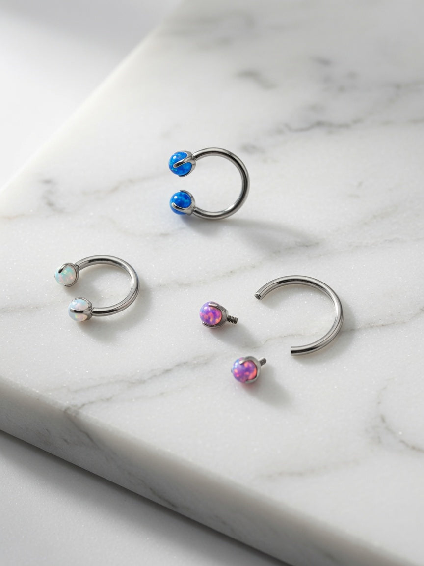 Titanium Silver Internally Threaded Opal Septum Ring – 16G (1.2mm)