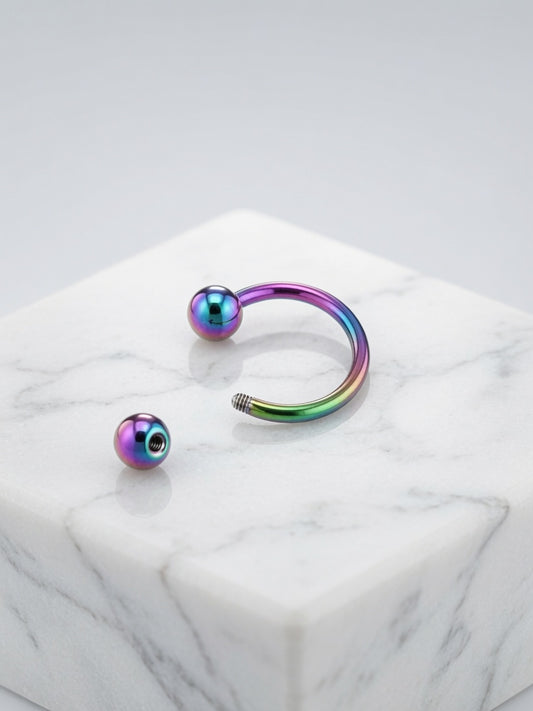 316L Surgical Steel Rainbow Externally Threaded Septum Ring – 16G (1.2mm) x 10mm