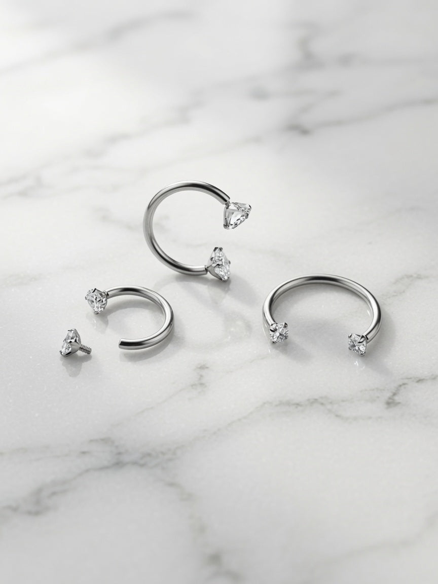 Titanium Internally Threaded CZ Horseshoe Septum Ring – 16G (1.2mm)