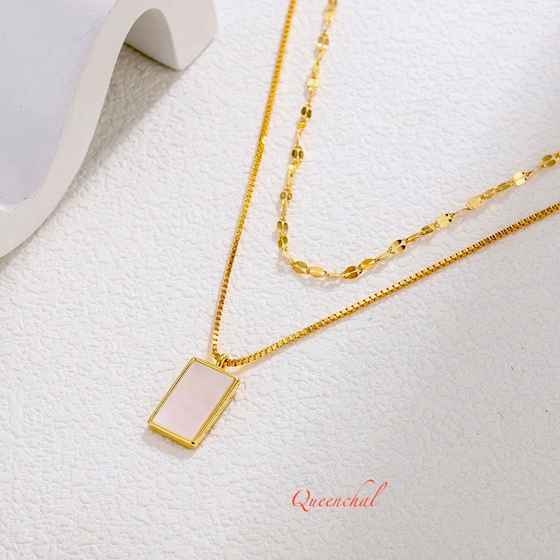 Mother of Pearl Rectangle Pendant Necklace – S925 Sterling Silver | 18ct Gold Plated