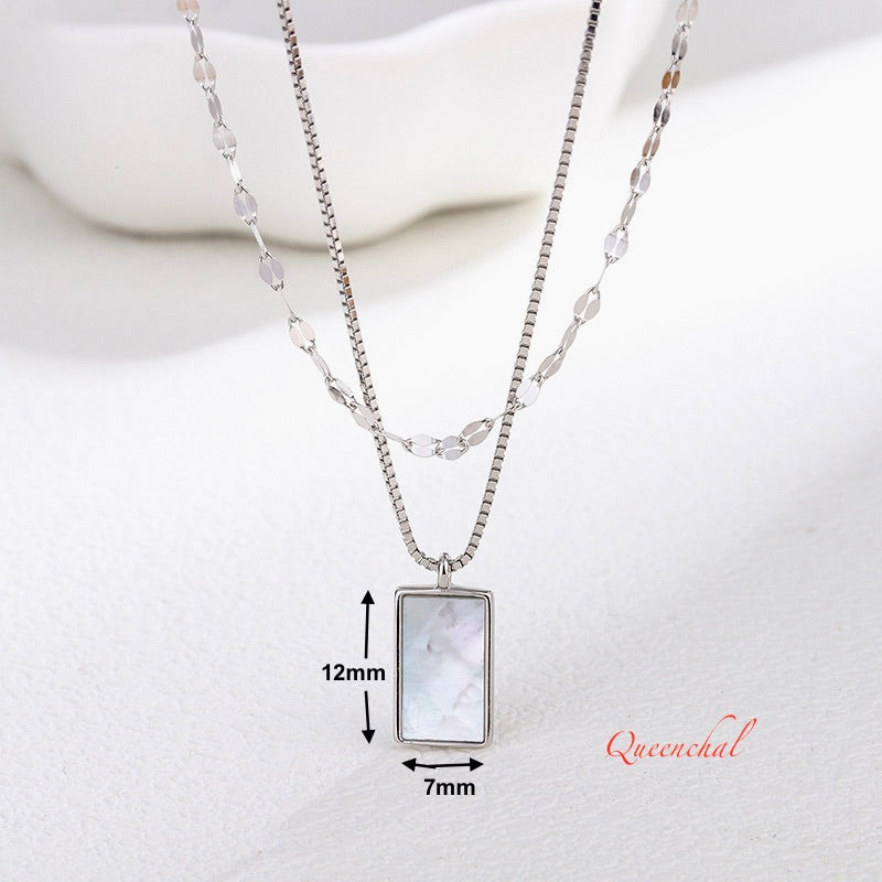 Mother of Pearl Rectangle Pendant Necklace – S925 Sterling Silver | 18ct Gold Plated