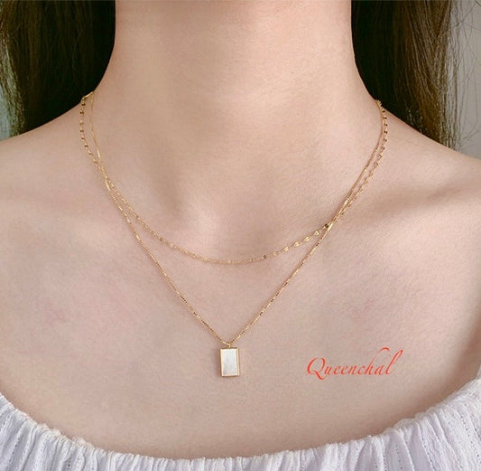 Mother of Pearl Rectangle Pendant Necklace – S925 Sterling Silver | 18ct Gold Plated