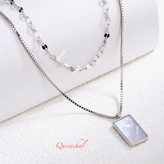 Mother of Pearl Rectangle Pendant Necklace – S925 Sterling Silver | 18ct Gold Plated