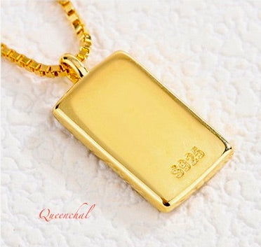 Mother of Pearl Rectangle Pendant Necklace – S925 Sterling Silver | 18ct Gold Plated