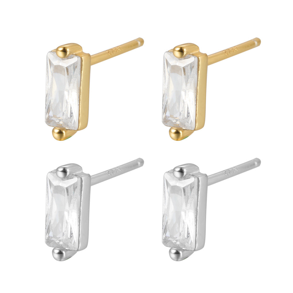 S925 Square CZ Stud Earrings