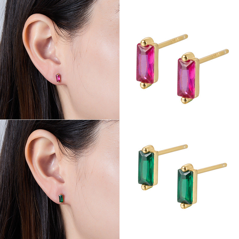 S925 Square CZ Stud Earrings