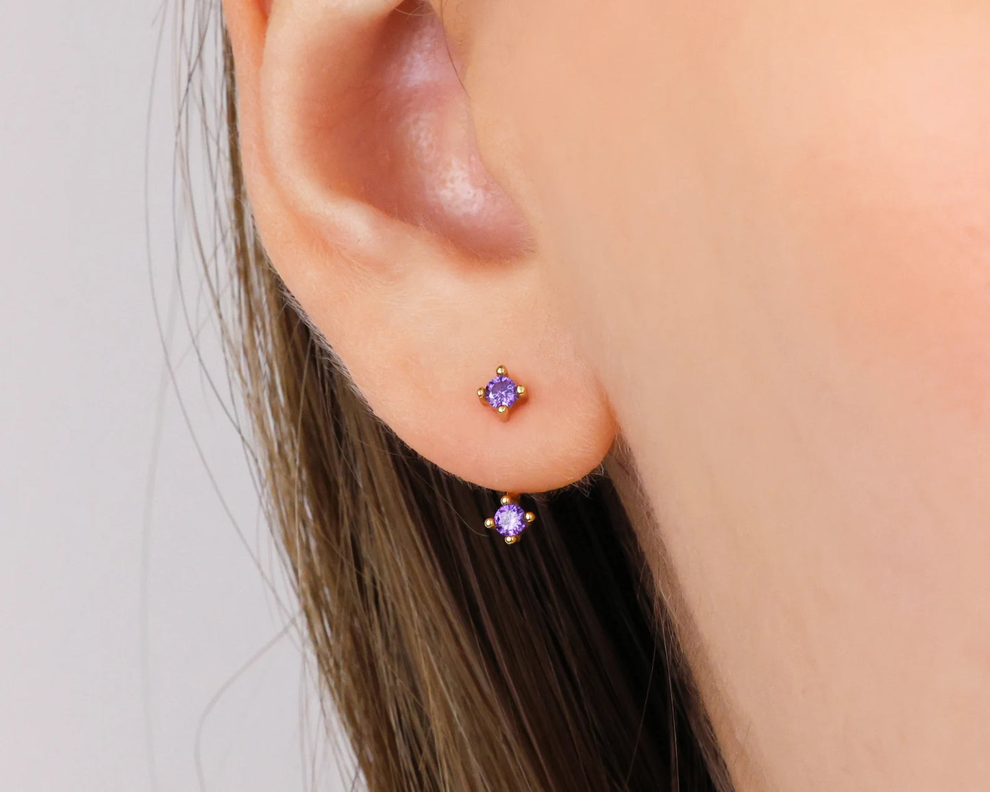 S925 Front Back Ear Jacket Birthstone Earrings