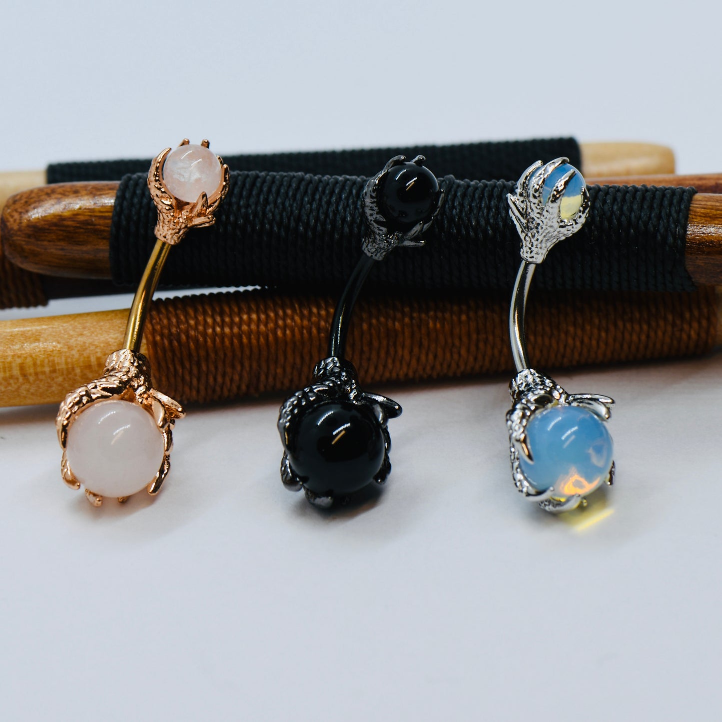 14G Claw Hands With Synthetic Moonstone Belly Bars 316L Surgical Steel Belly Ring Three Colours Set of Three