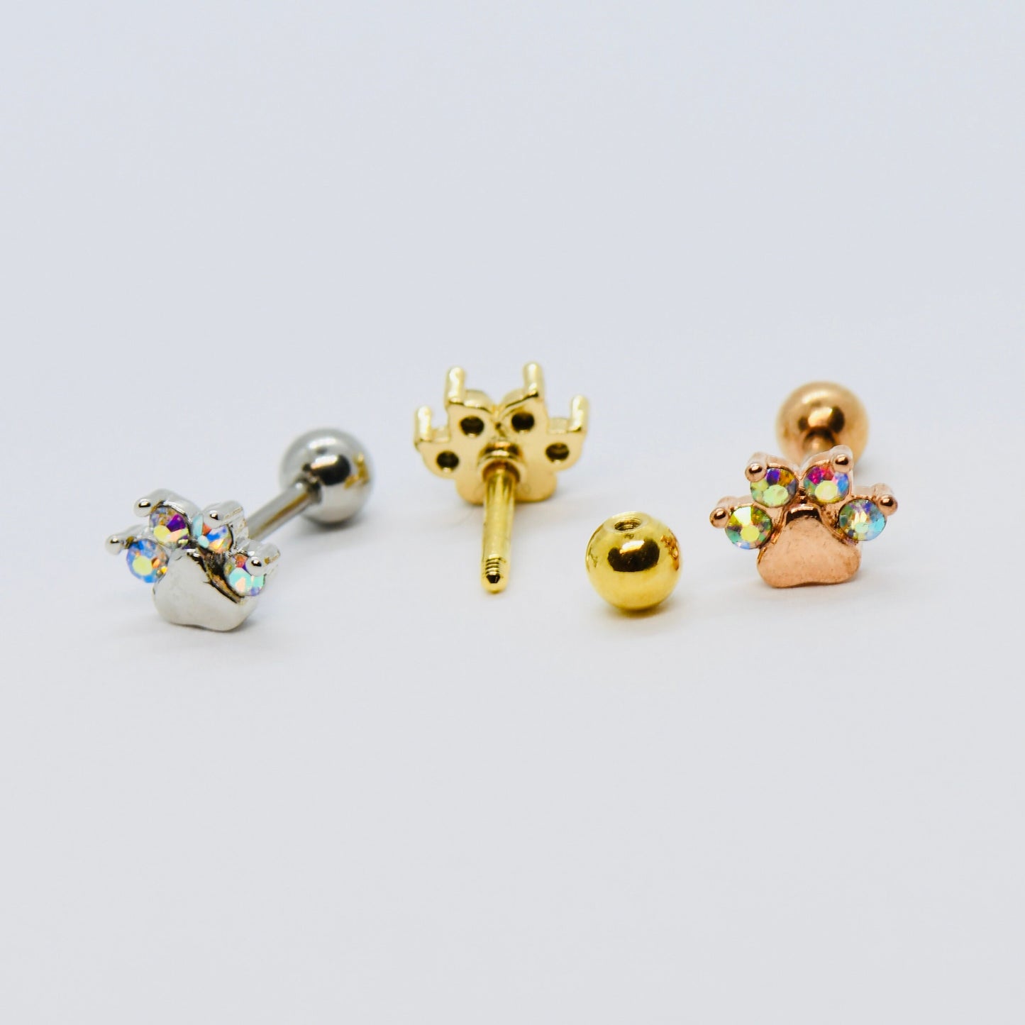 16G 316L Surgical Steel Pet Paw Stud Earring With AB CZ