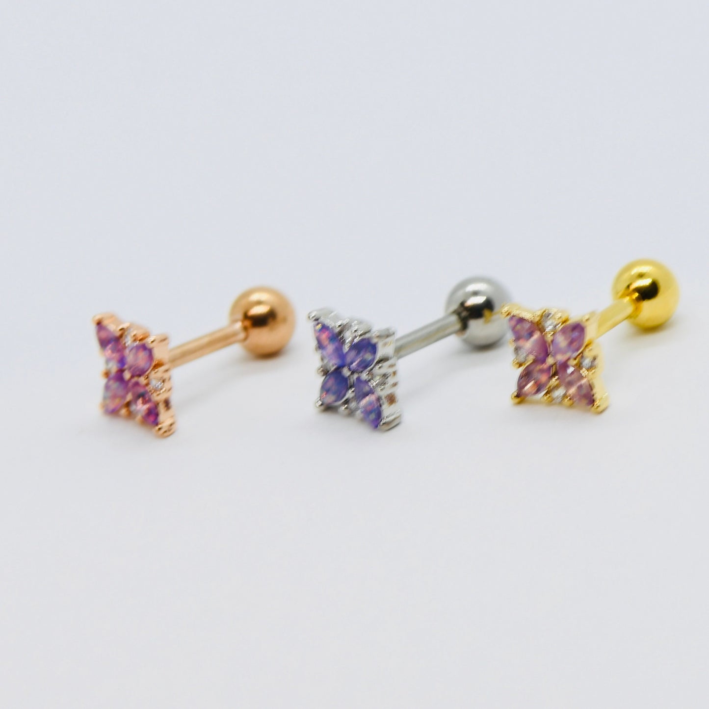 16G 316L Surgical Steel Pink/Purple CZ Stud Earring