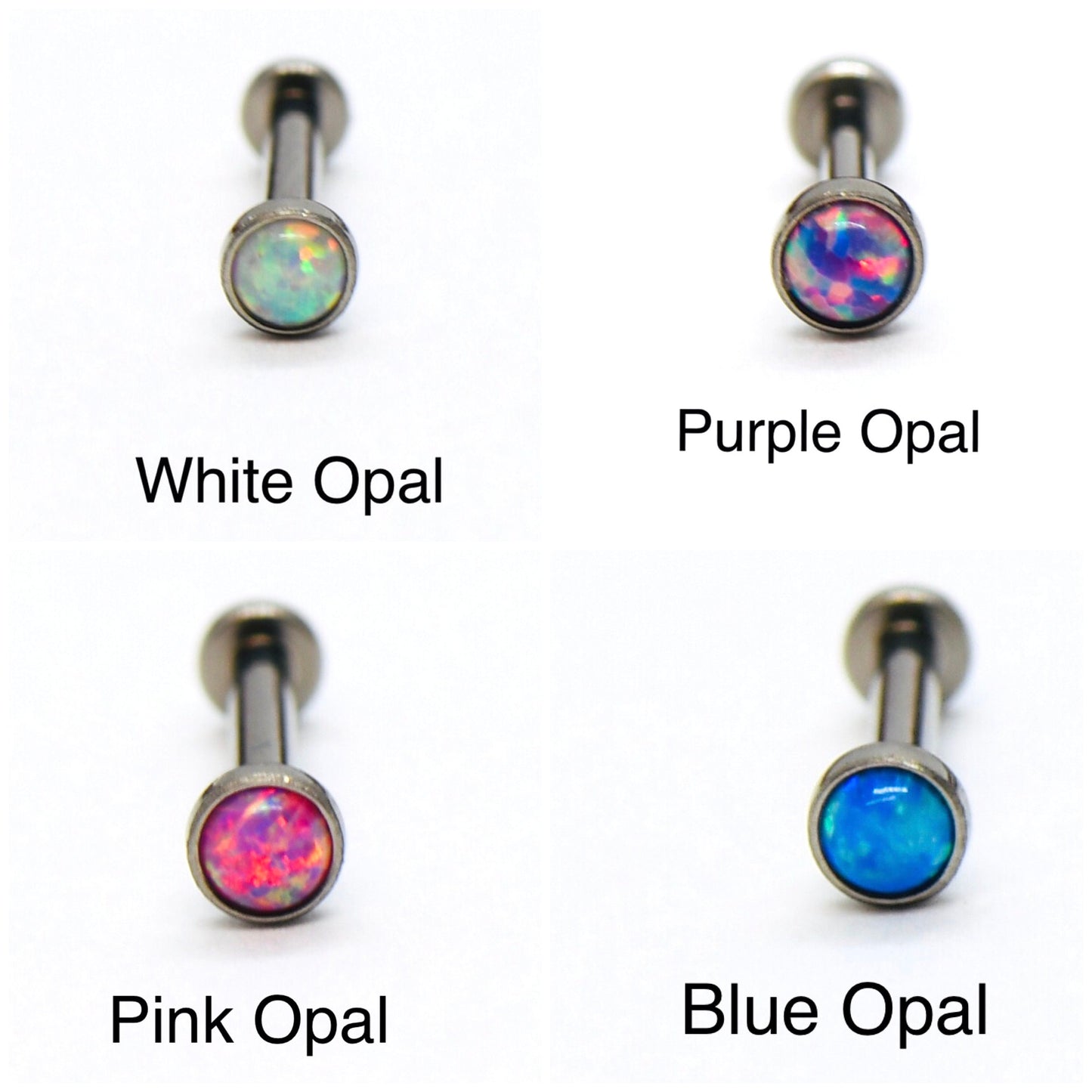F136 Titanium Push Pin Labret With Multi Colour CZ & Opal 16g, 18g, 20g