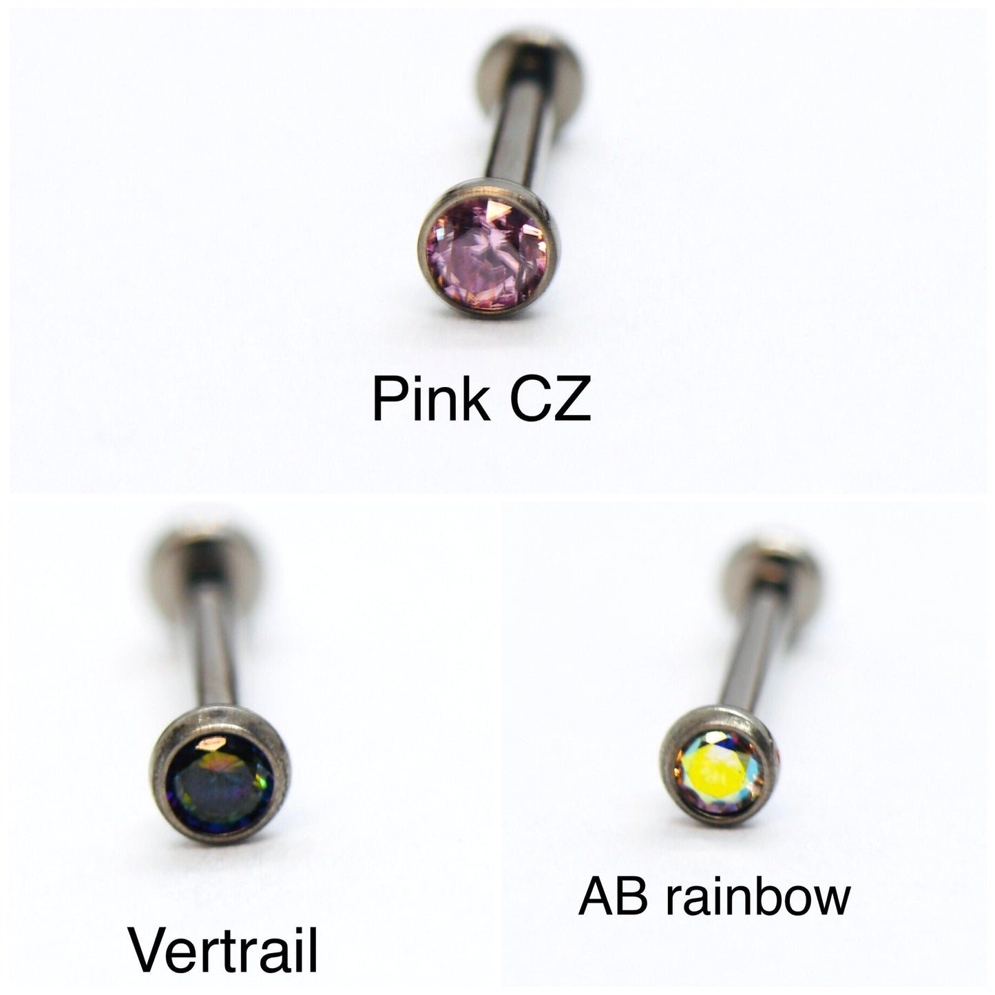 F136 Titanium Push Pin Labret With Multi Colour CZ & Opal 16g, 18g, 20g