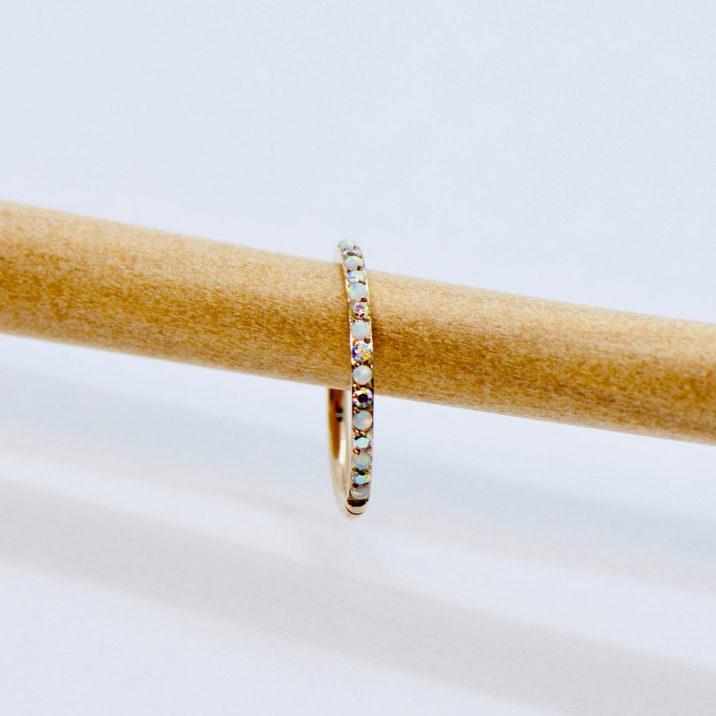 316L Surgical Steel 16G White Opal & AB CZ Segment Ring Rose Gold 12mm