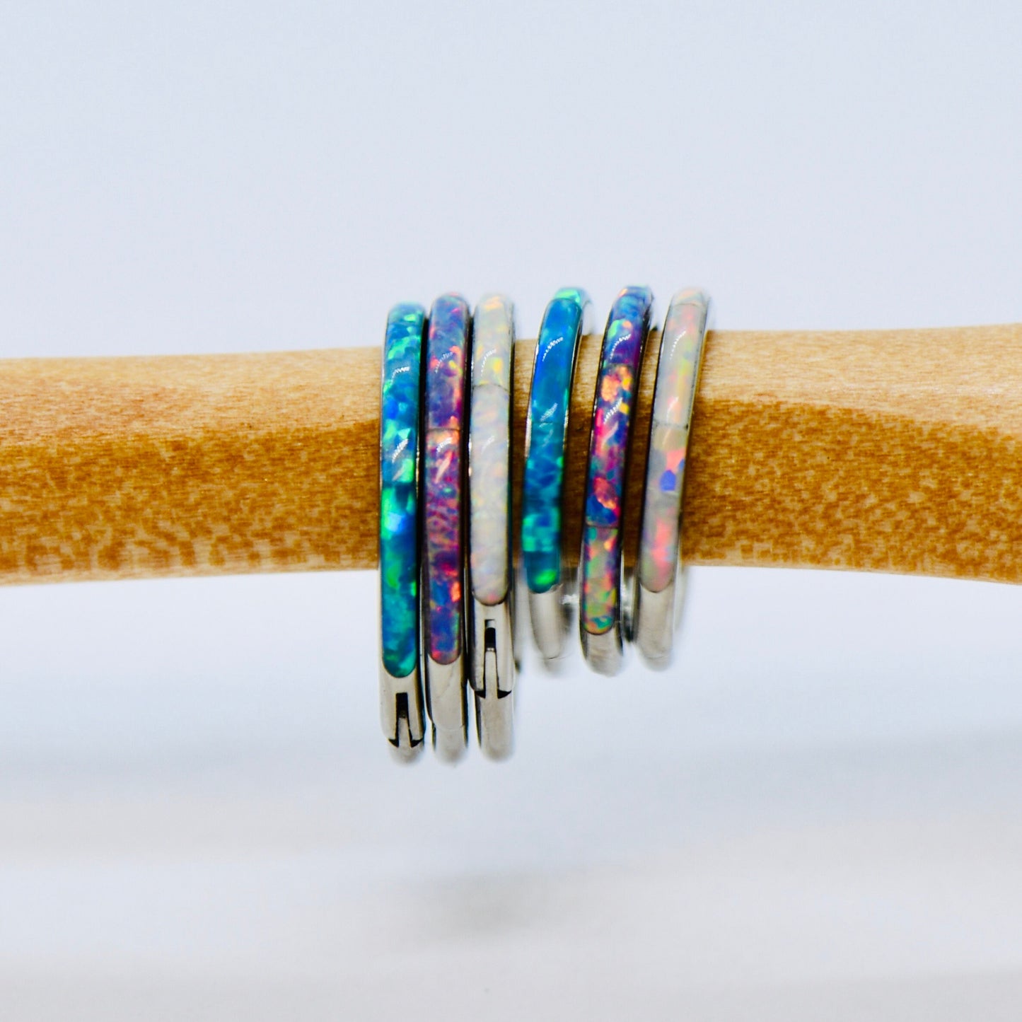 F136 Titanium 18G Opal Segment Ring Hinged Septum Clicker Ring Conch Tragus Helix Hoop