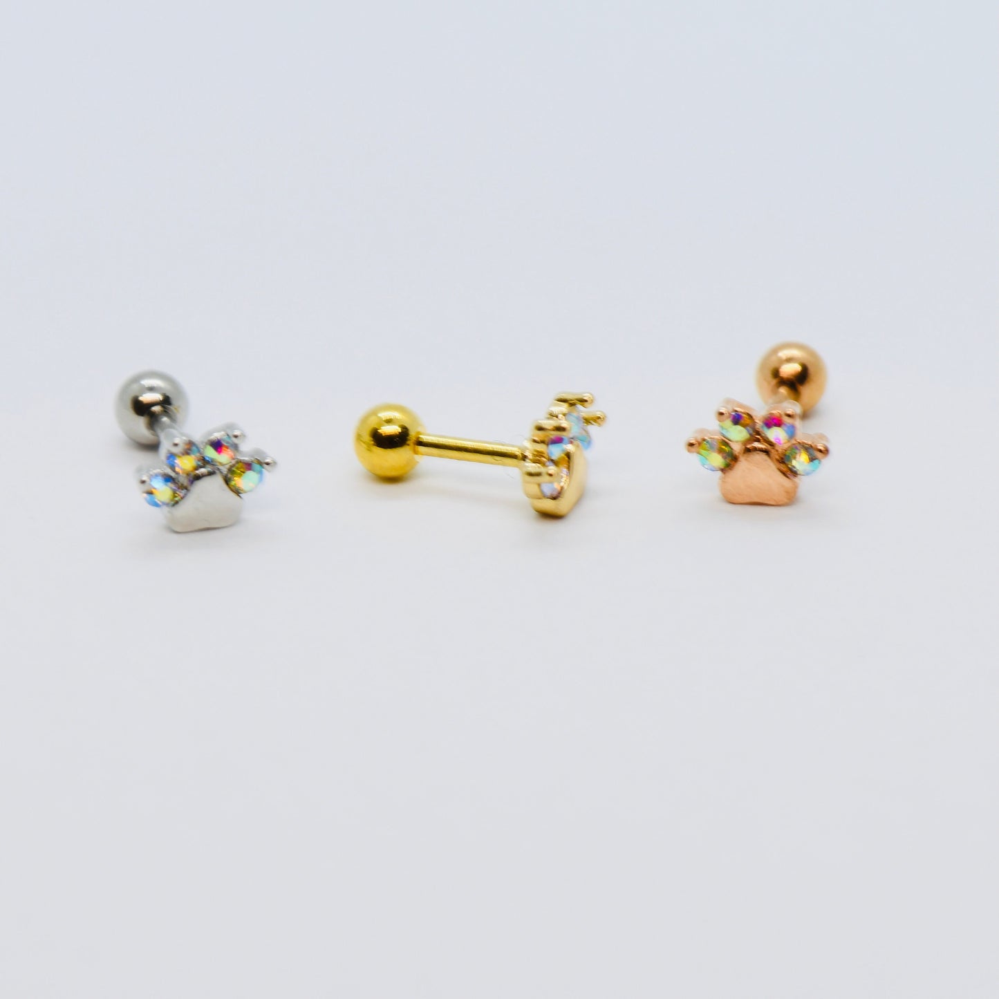 16G 316L Surgical Steel Pet Paw Stud Earring With AB CZ