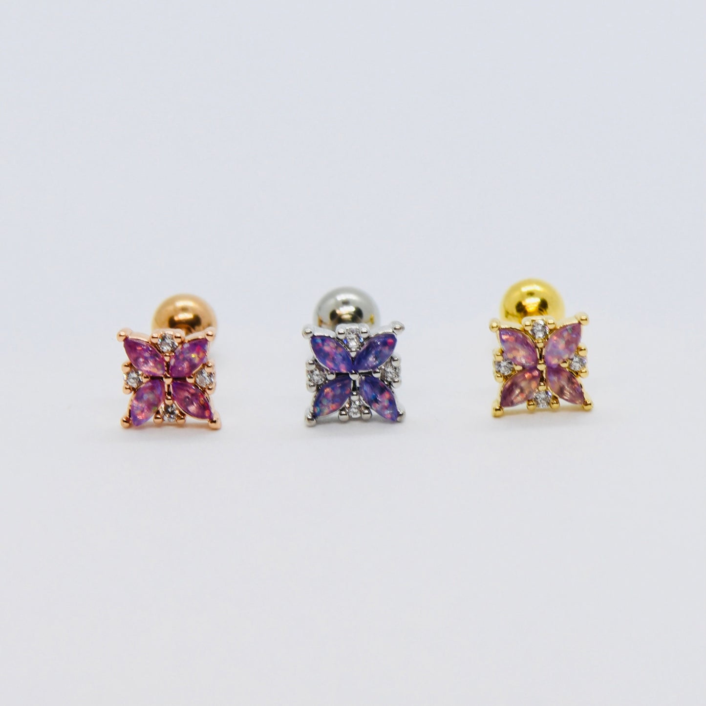 16G 316L Surgical Steel Pink/Purple CZ Stud Earring