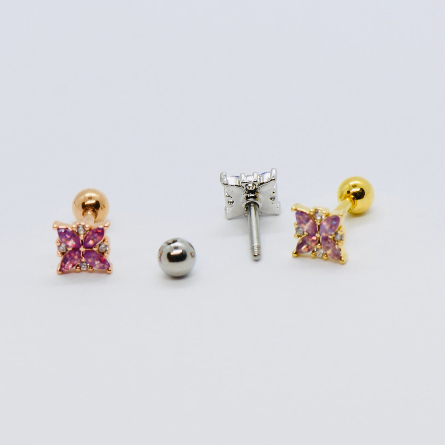 16G 316L Surgical Steel Pink/Purple CZ Stud Earring