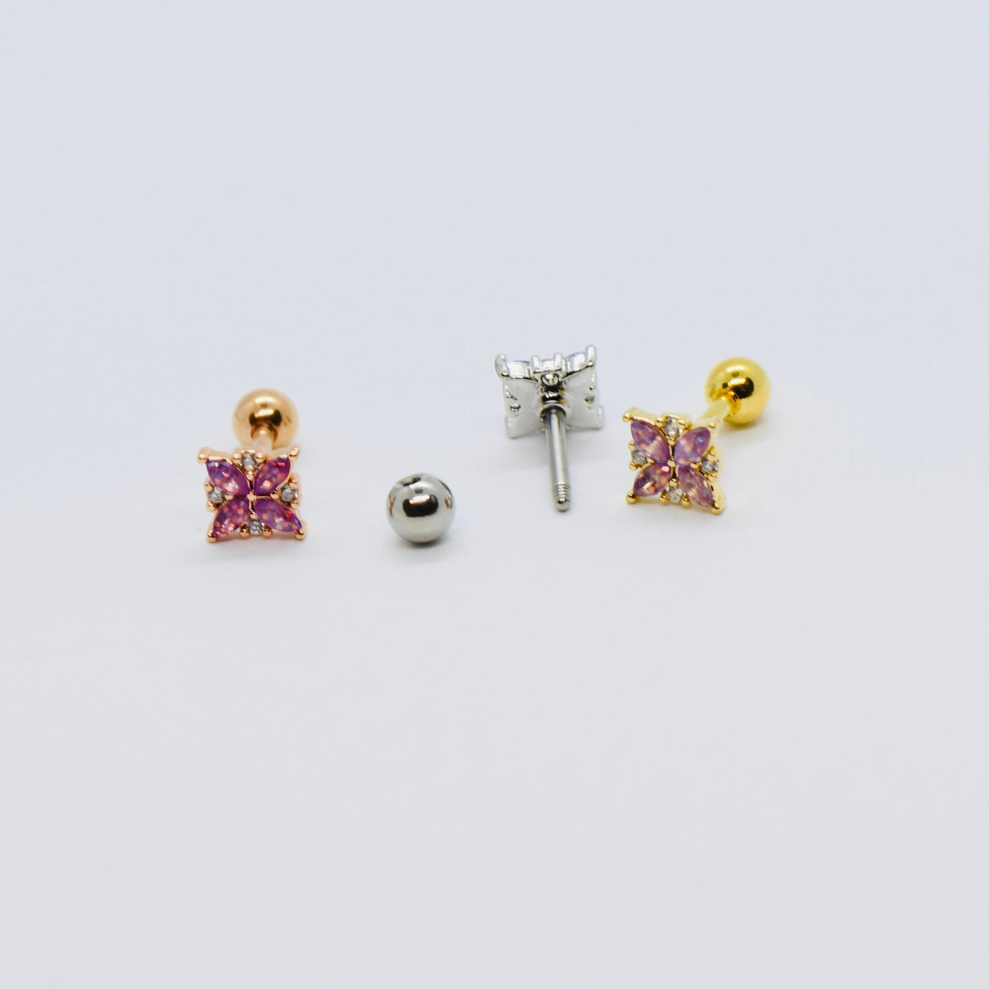 16G 316L Surgical Steel Pink/Purple CZ Stud Earring