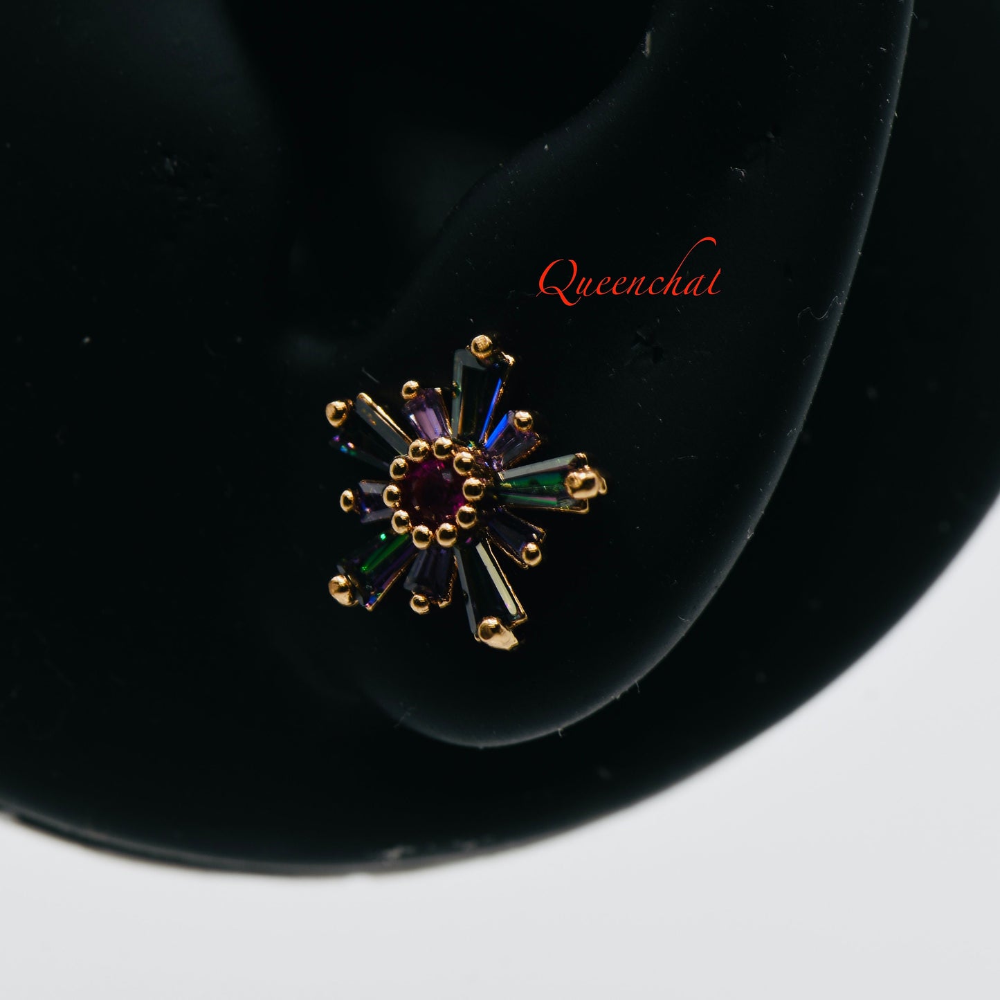 16G 316L Surgical Steel Multi Colour Crystal Flower Stud Earring, Cartilage Stud Body Piercing Jewellery