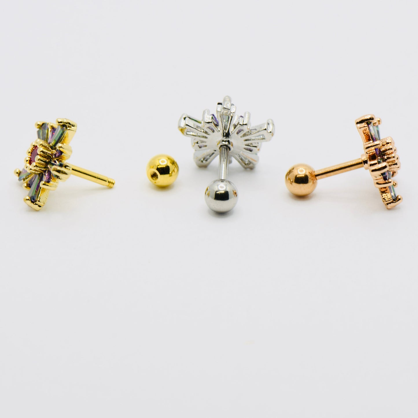 16G 316L Surgical Steel Multi Colour Crystal Flower Stud Earring, Cartilage Stud Body Piercing Jewellery