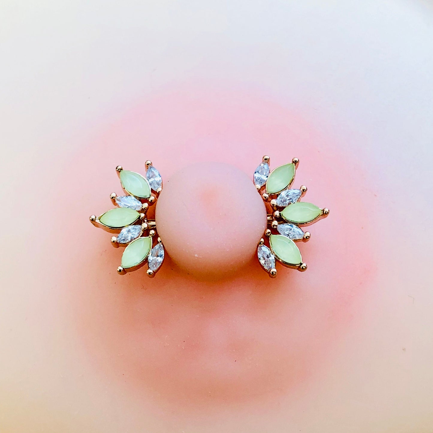316L Surgical Steel 14G Floral Nipple Bars With Yellow Crystals & CZ
