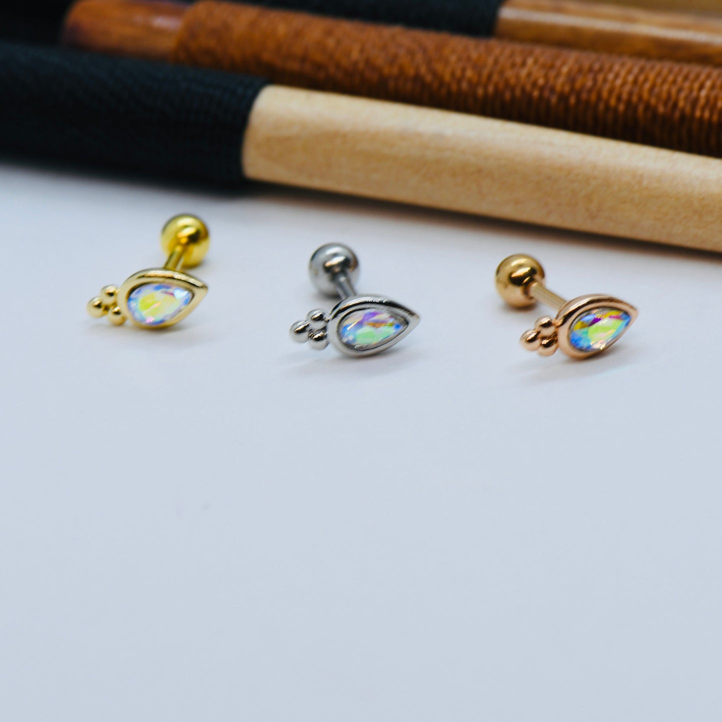 16G 316L Surgical Steel AB CZ Crown Stud Earring Nose Stud