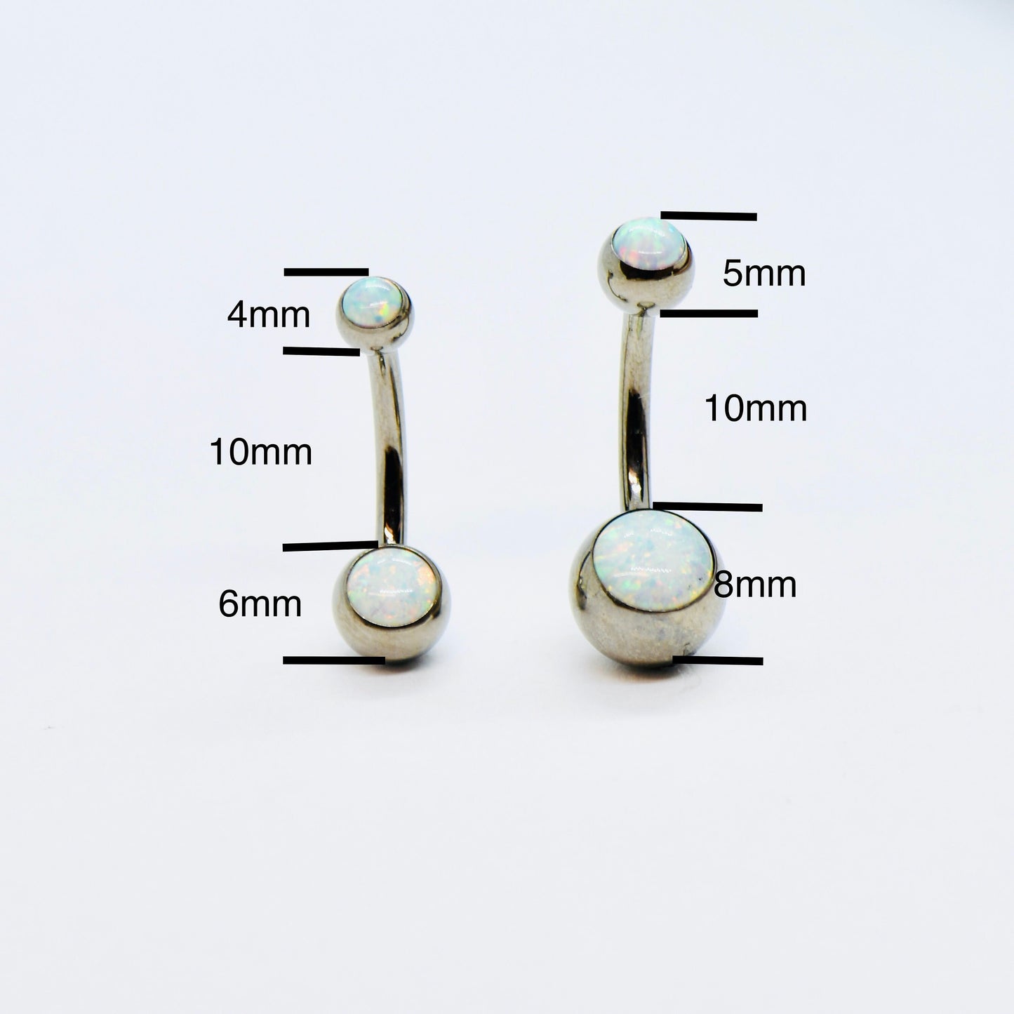 G23 Titanium 14G Internally Threaded White Opal Double Jewelled Belly Bar Navel Ring