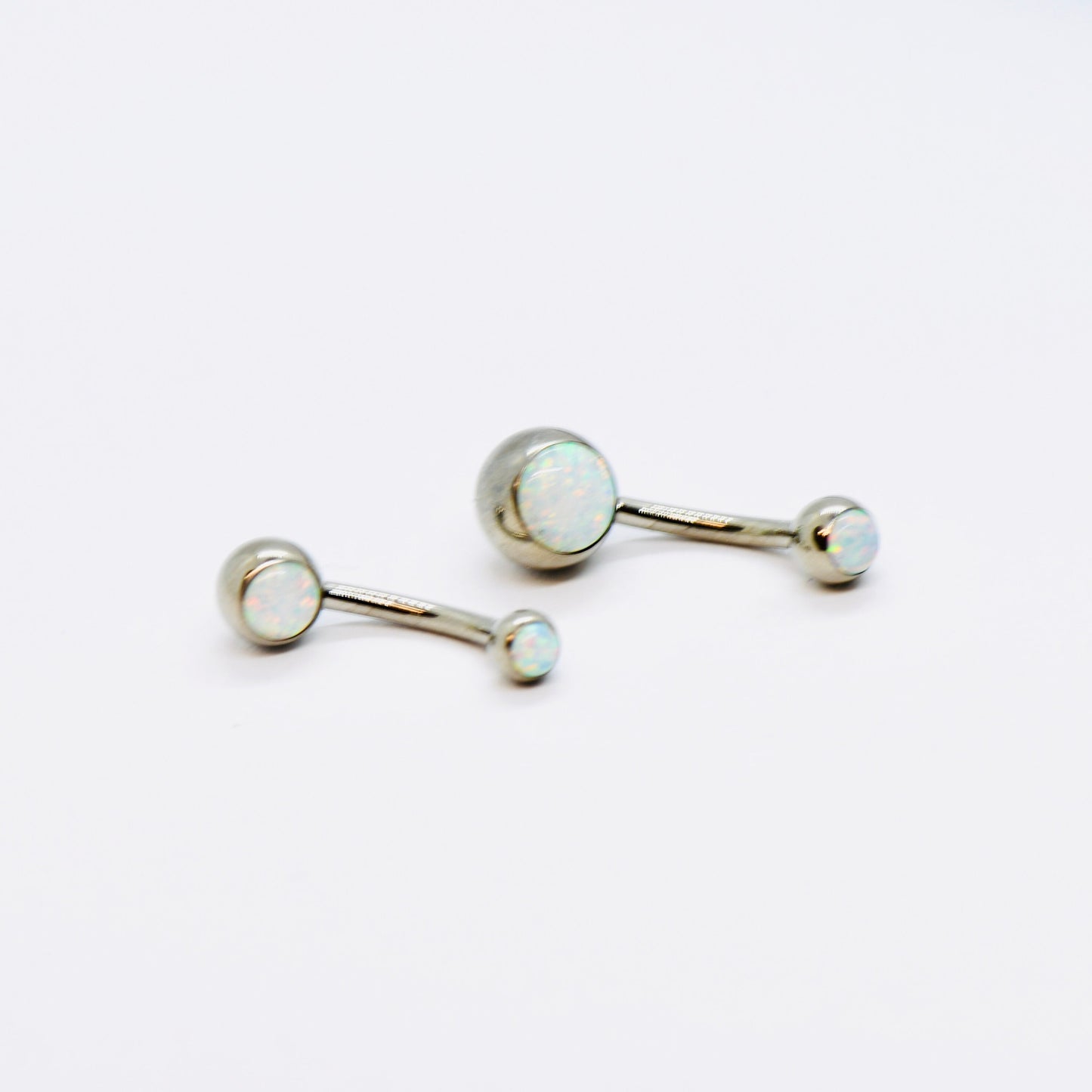 G23 Titanium 14G Internally Threaded White Opal Double Jewelled Belly Bar Navel Ring