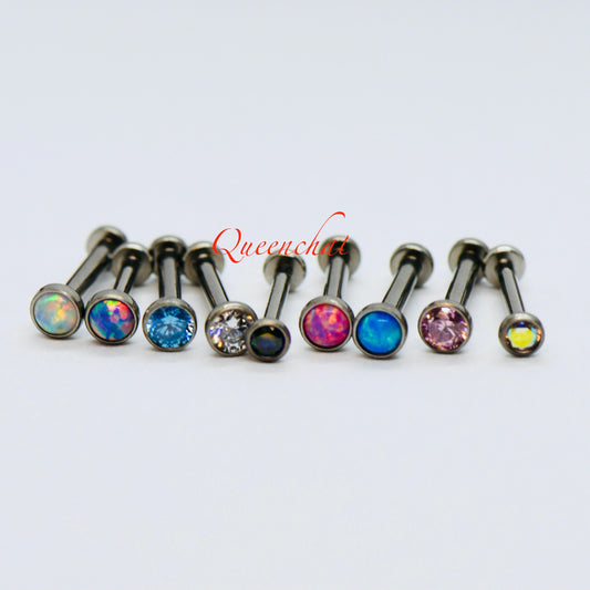 F136 Titanium Push Pin Labret With Multi Colour CZ & Opal 16g, 18g, 20g