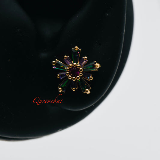 16G 316L Surgical Steel Multi Colour Crystal Flower Stud Earring, Cartilage Stud Body Piercing Jewellery