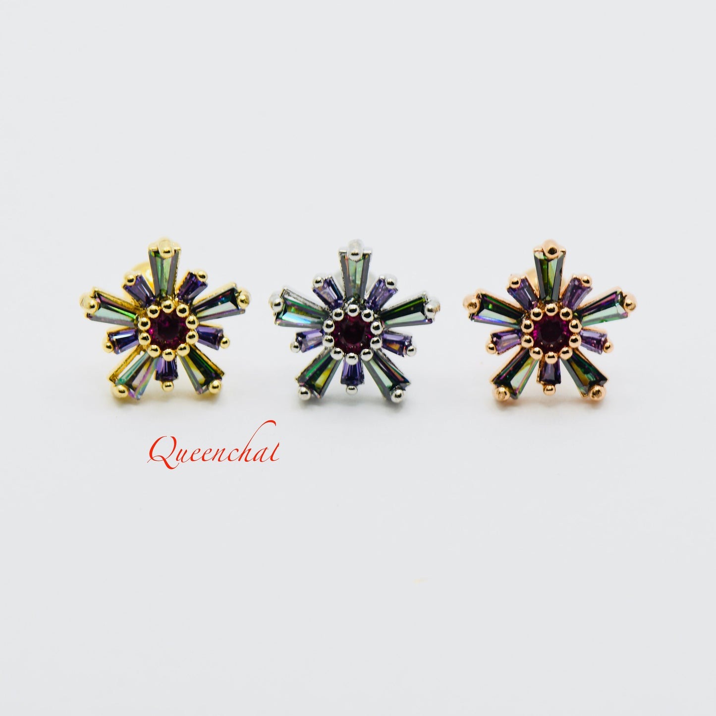16G 316L Surgical Steel Multi Colour Crystal Flower Stud Earring, Cartilage Stud Body Piercing Jewellery