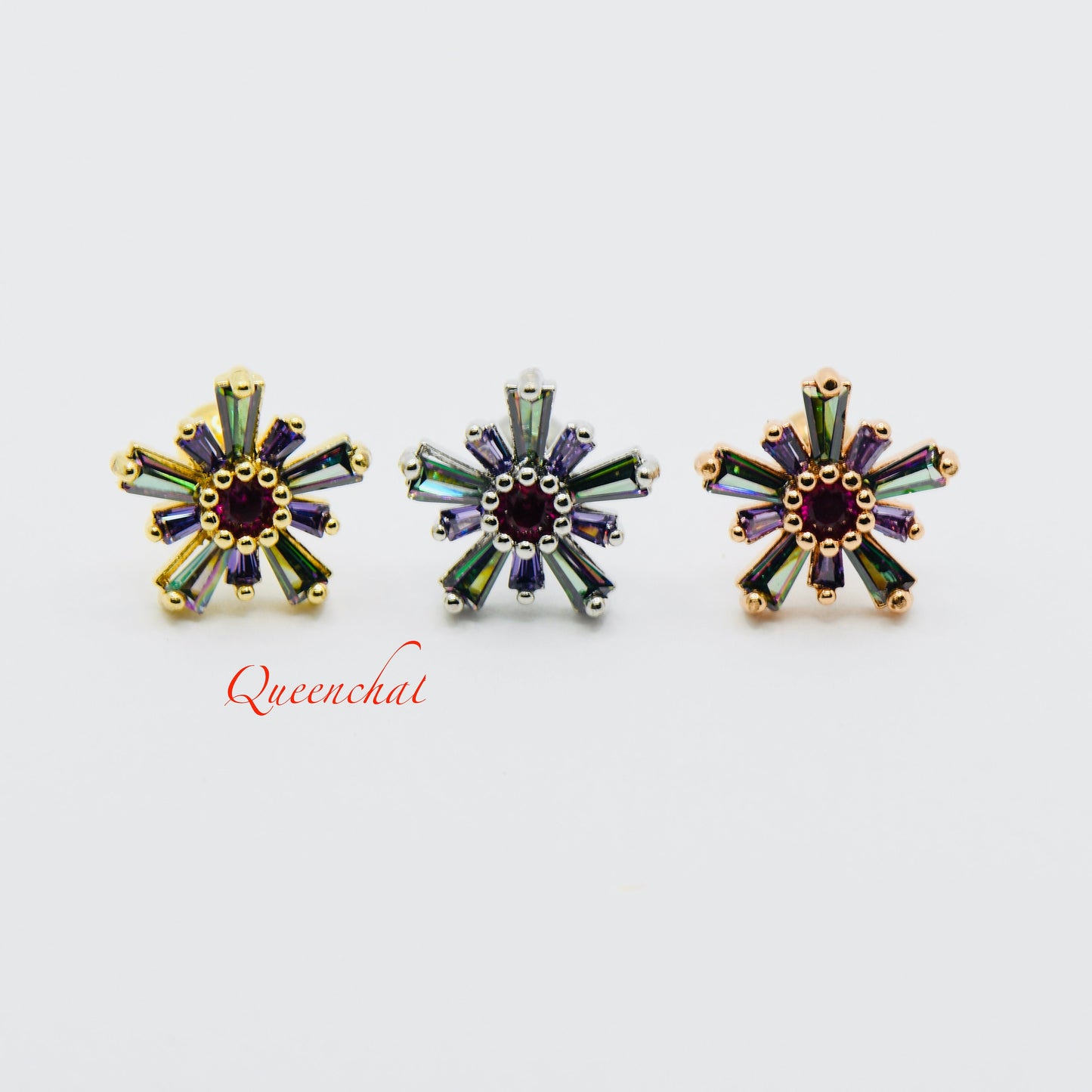 16G 316L Surgical Steel Multi Colour Crystal Flower Stud Earring, Cartilage Stud Body Piercing Jewellery
